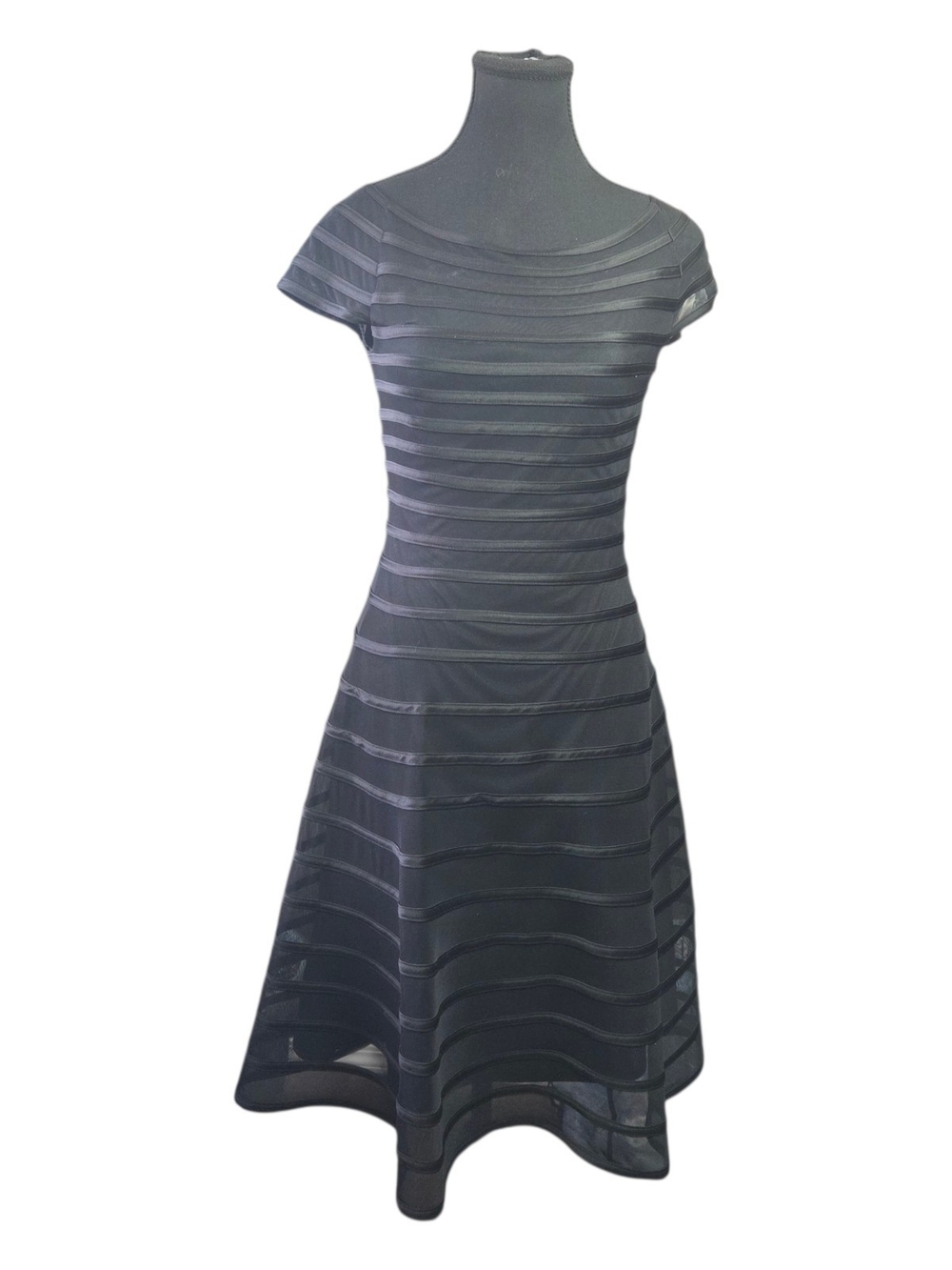 Betsy & Adam Black Horizontal-Striped Fit-and-Flare Midi Dress Size 2